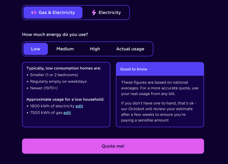 A screenshot of the quote page when switching to Octopus Energy.